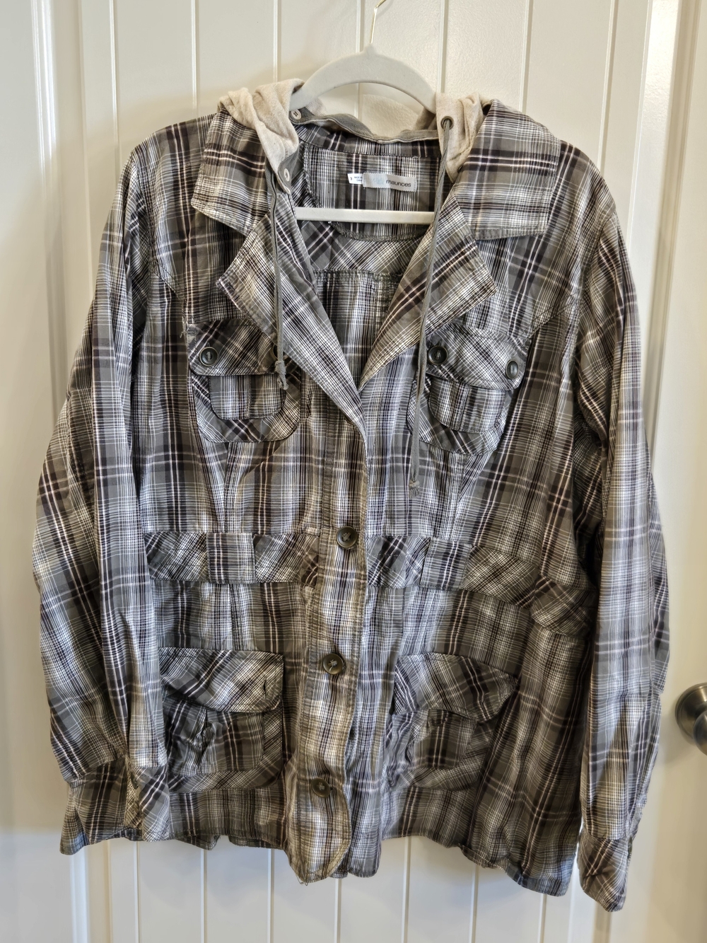 Maurices Plaid Hooded Utility Jacket - Brown, Green, Pink Womens Plus Size 3x